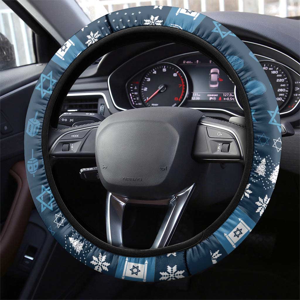 Happy Hanukcat Christmas Design Steering Wheel Cover Xmas Holiday Patterns - Wonder Print Shop