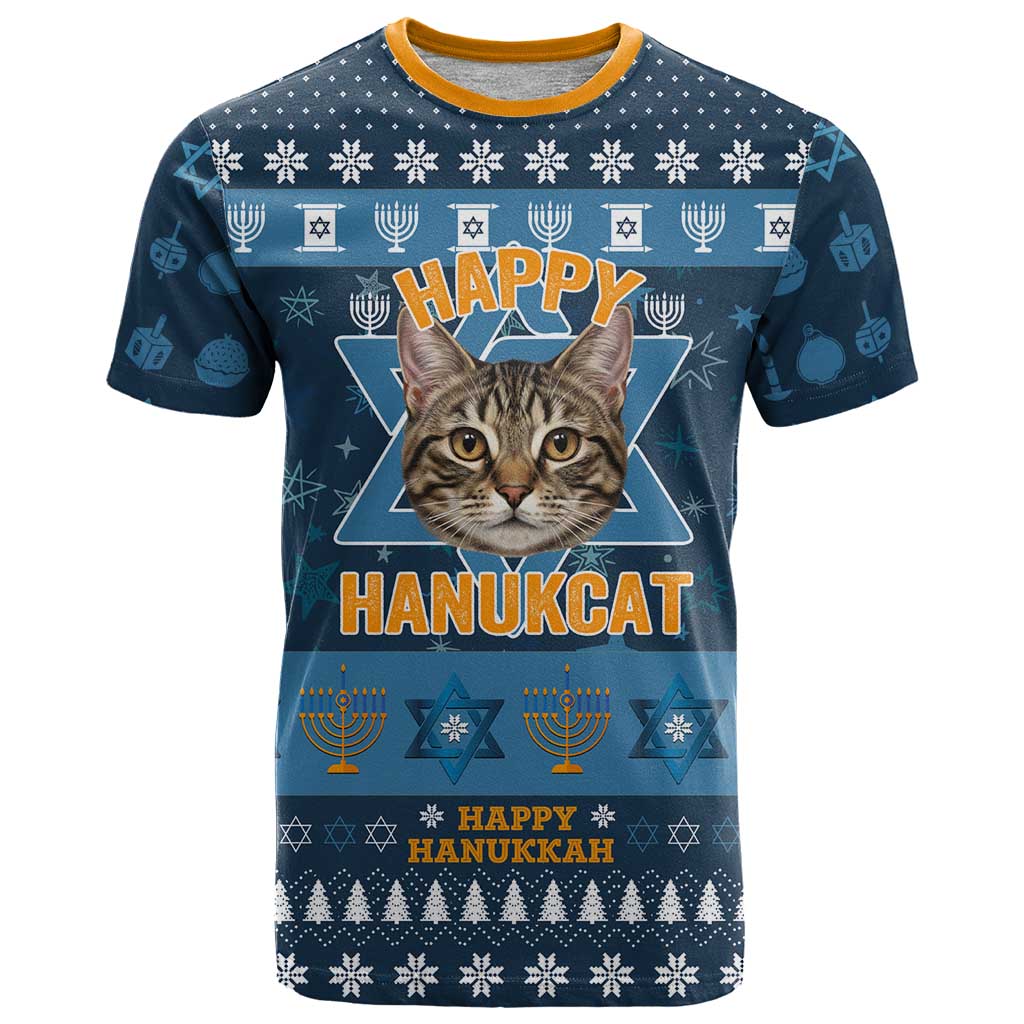 Happy Hanukcat Christmas Design T Shirt Xmas Holiday Patterns - Wonder Print Shop