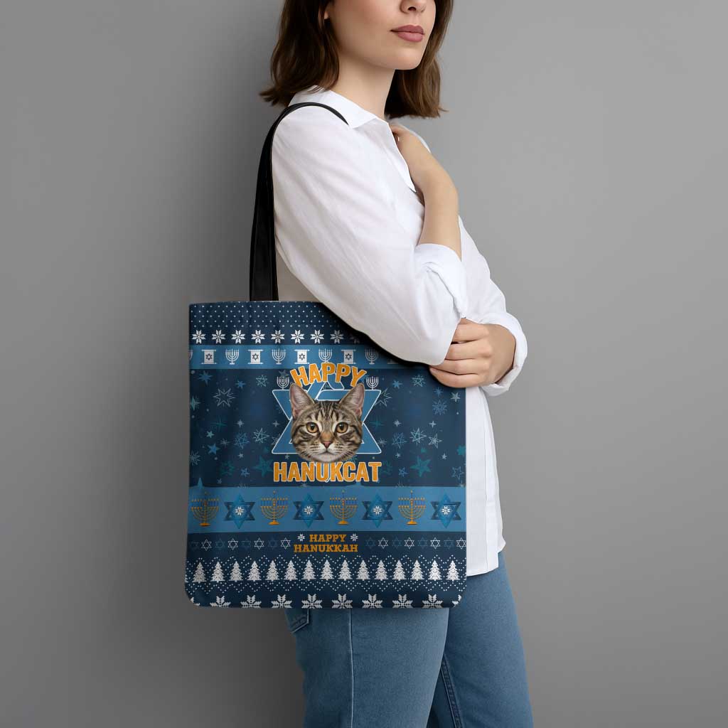 Happy Hanukcat Christmas Design Tote Bag Xmas Holiday Patterns - Wonder Print Shop