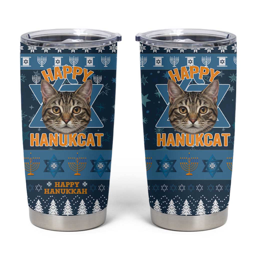 Happy Hanukcat Christmas Design Tumbler Cup Xmas Holiday Patterns - Wonder Print Shop