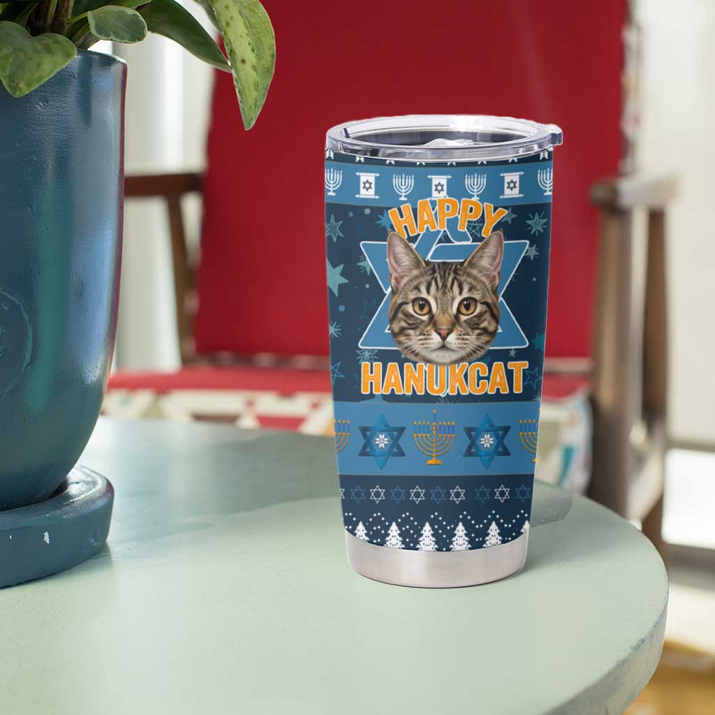 Happy Hanukcat Christmas Design Tumbler Cup Xmas Holiday Patterns - Wonder Print Shop