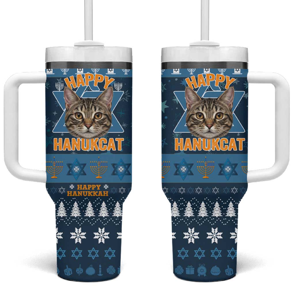 Happy Hanukcat Christmas Design Tumbler With Handle Xmas Holiday Patterns - Wonder Print Shop