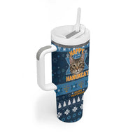 Happy Hanukcat Christmas Design Tumbler With Handle Xmas Holiday Patterns - Wonder Print Shop