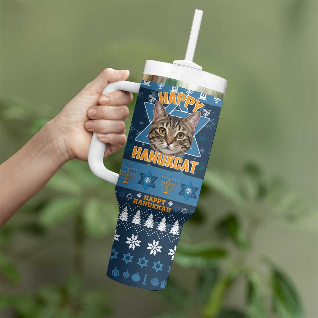 Happy Hanukcat Christmas Design Tumbler With Handle Xmas Holiday Patterns - Wonder Print Shop