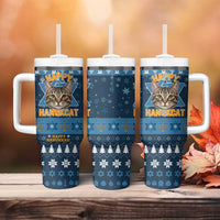Happy Hanukcat Christmas Design Tumbler With Handle Xmas Holiday Patterns - Wonder Print Shop