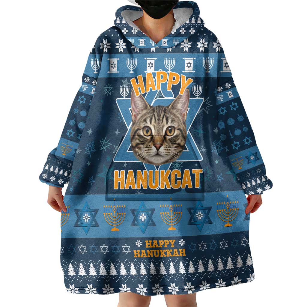 Happy Hanukcat Christmas Design Wearable Blanket Hoodie Xmas Holiday Patterns - Wonder Print Shop