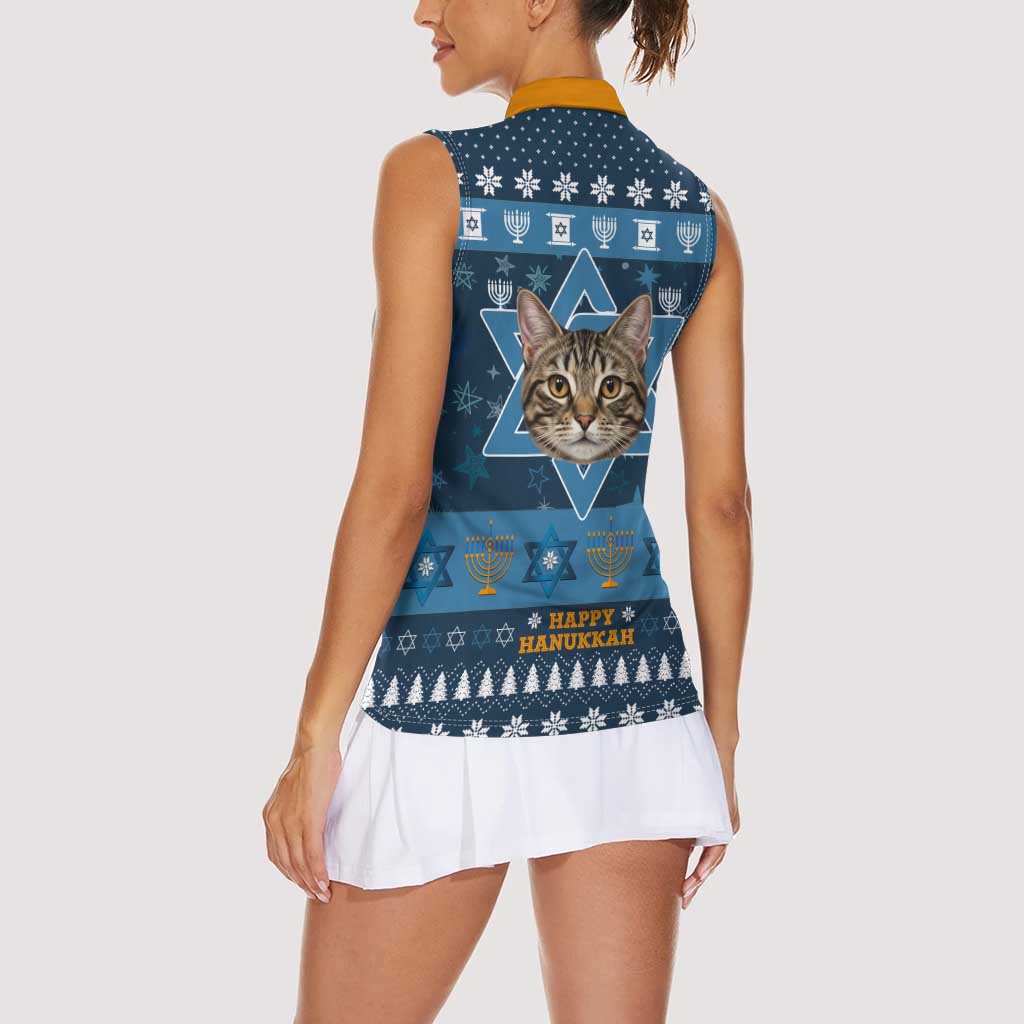 Happy Hanukcat Christmas Design Women Sleeveless Polo Shirt Xmas Holiday Patterns - Wonder Print Shop