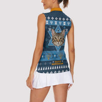 Happy Hanukcat Christmas Design Women Sleeveless Polo Shirt Xmas Holiday Patterns - Wonder Print Shop