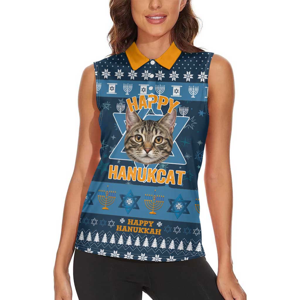 Happy Hanukcat Christmas Design Women Sleeveless Polo Shirt Xmas Holiday Patterns - Wonder Print Shop