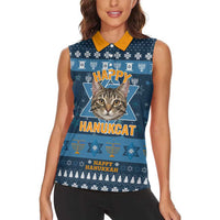 Happy Hanukcat Christmas Design Women Sleeveless Polo Shirt Xmas Holiday Patterns - Wonder Print Shop
