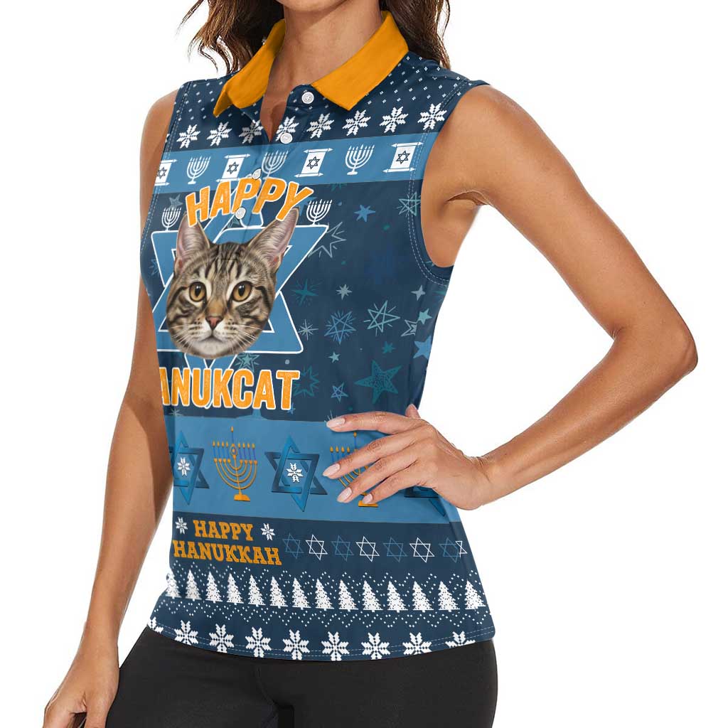 Happy Hanukcat Christmas Design Women Sleeveless Polo Shirt Xmas Holiday Patterns - Wonder Print Shop