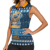 Happy Hanukcat Christmas Design Women Sleeveless Polo Shirt Xmas Holiday Patterns - Wonder Print Shop