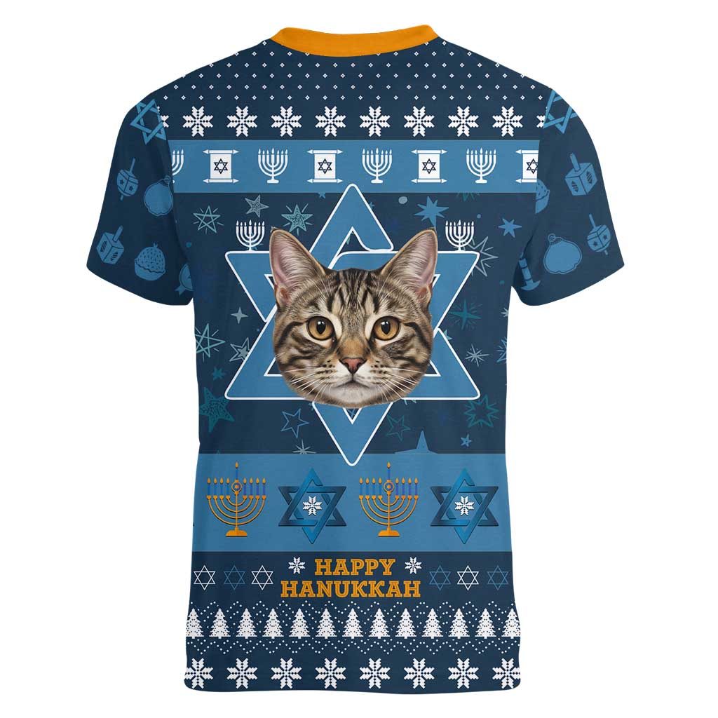Happy Hanukcat Christmas Design Women V-Neck T-Shirt Xmas Holiday Patterns - Wonder Print Shop