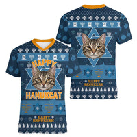 Happy Hanukcat Christmas Design Women V-Neck T-Shirt Xmas Holiday Patterns - Wonder Print Shop