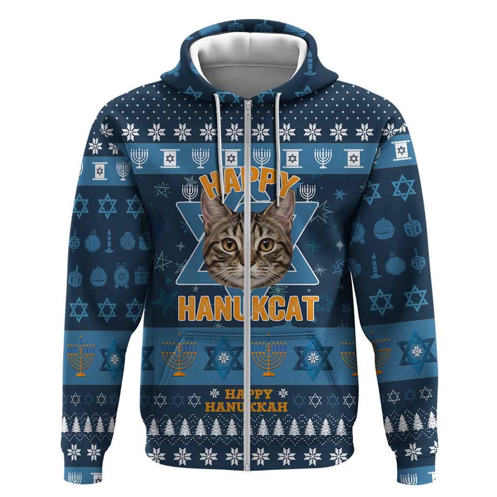 Happy Hanukcat Christmas Design Zip Hoodie Xmas Holiday Patterns - Wonder Print Shop