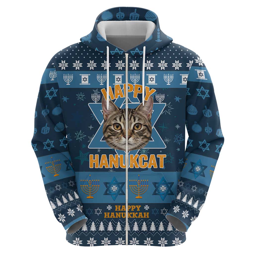 Happy Hanukcat Christmas Design Zip Hoodie Xmas Holiday Patterns - Wonder Print Shop