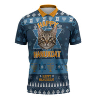 Happy Hanukcat Christmas Design Zipper Polo Shirt Xmas Holiday Patterns - Wonder Print Shop