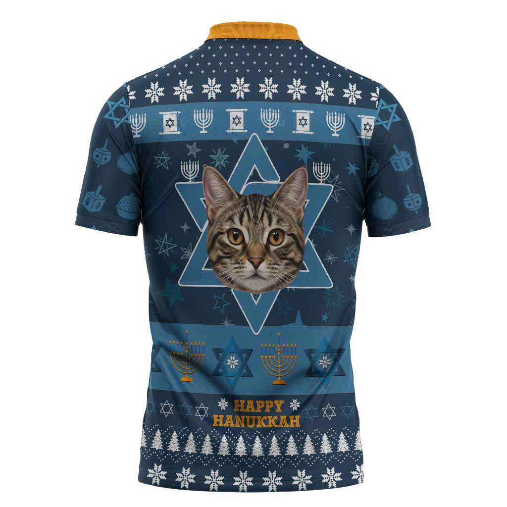 Happy Hanukcat Christmas Design Zipper Polo Shirt Xmas Holiday Patterns - Wonder Print Shop