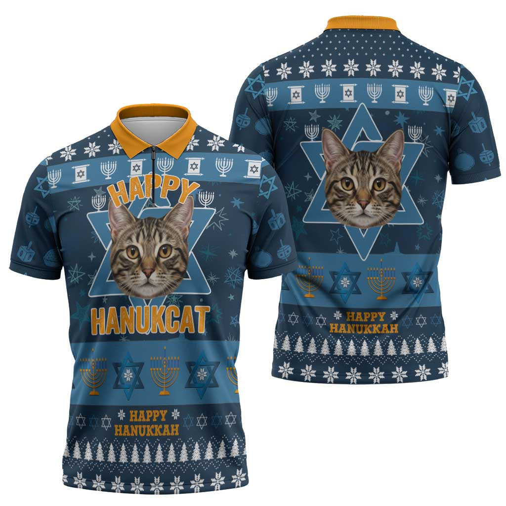 Happy Hanukcat Christmas Design Zipper Polo Shirt Xmas Holiday Patterns - Wonder Print Shop