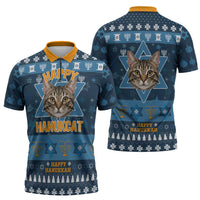 Happy Hanukcat Christmas Design Zipper Polo Shirt Xmas Holiday Patterns - Wonder Print Shop