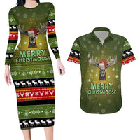 Merry ChristMoose Christmas Couples Matching Long Sleeve Bodycon Dress and Hawaiian Shirt Xmas Holiday Patterns - Wonder Print Shop