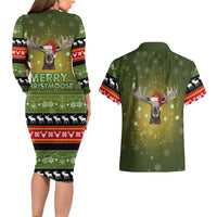 Merry ChristMoose Christmas Couples Matching Long Sleeve Bodycon Dress and Hawaiian Shirt Xmas Holiday Patterns - Wonder Print Shop