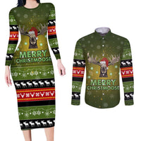 Merry ChristMoose Christmas Couples Matching Long Sleeve Bodycon Dress and Long Sleeve Button Shirt Xmas Holiday Patterns - Wonder Print Shop