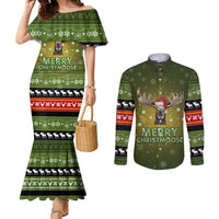 Merry ChristMoose Christmas Couples Matching Mermaid Dress and Long Sleeve Button Shirt Xmas Holiday Patterns - Wonder Print Shop