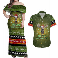 Merry ChristMoose Christmas Couples Matching Off Shoulder Maxi Dress and Hawaiian Shirt Xmas Holiday Patterns - Wonder Print Shop