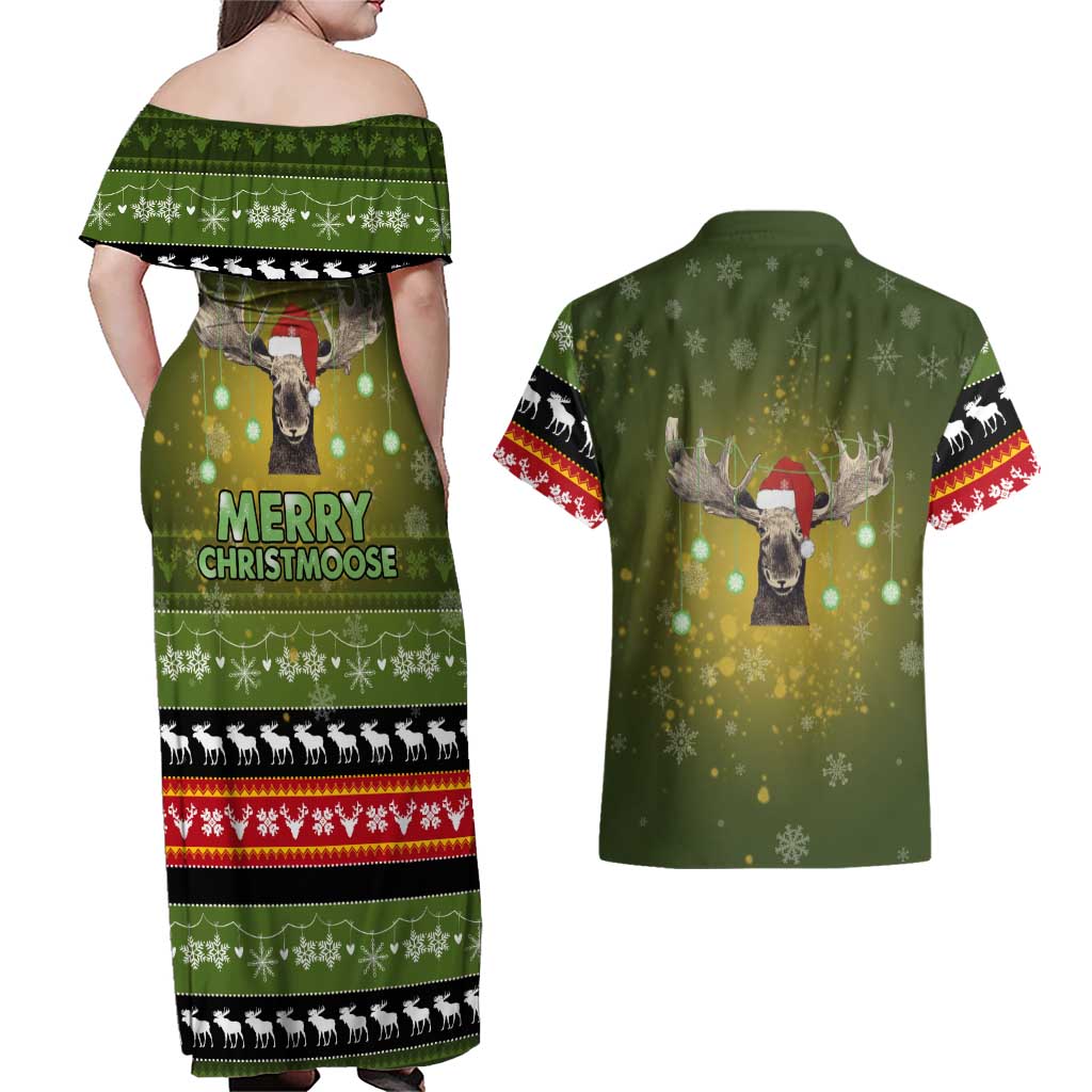Merry ChristMoose Christmas Couples Matching Off Shoulder Maxi Dress and Hawaiian Shirt Xmas Holiday Patterns - Wonder Print Shop