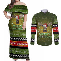 Merry ChristMoose Christmas Couples Matching Off Shoulder Maxi Dress and Long Sleeve Button Shirt Xmas Holiday Patterns - Wonder Print Shop