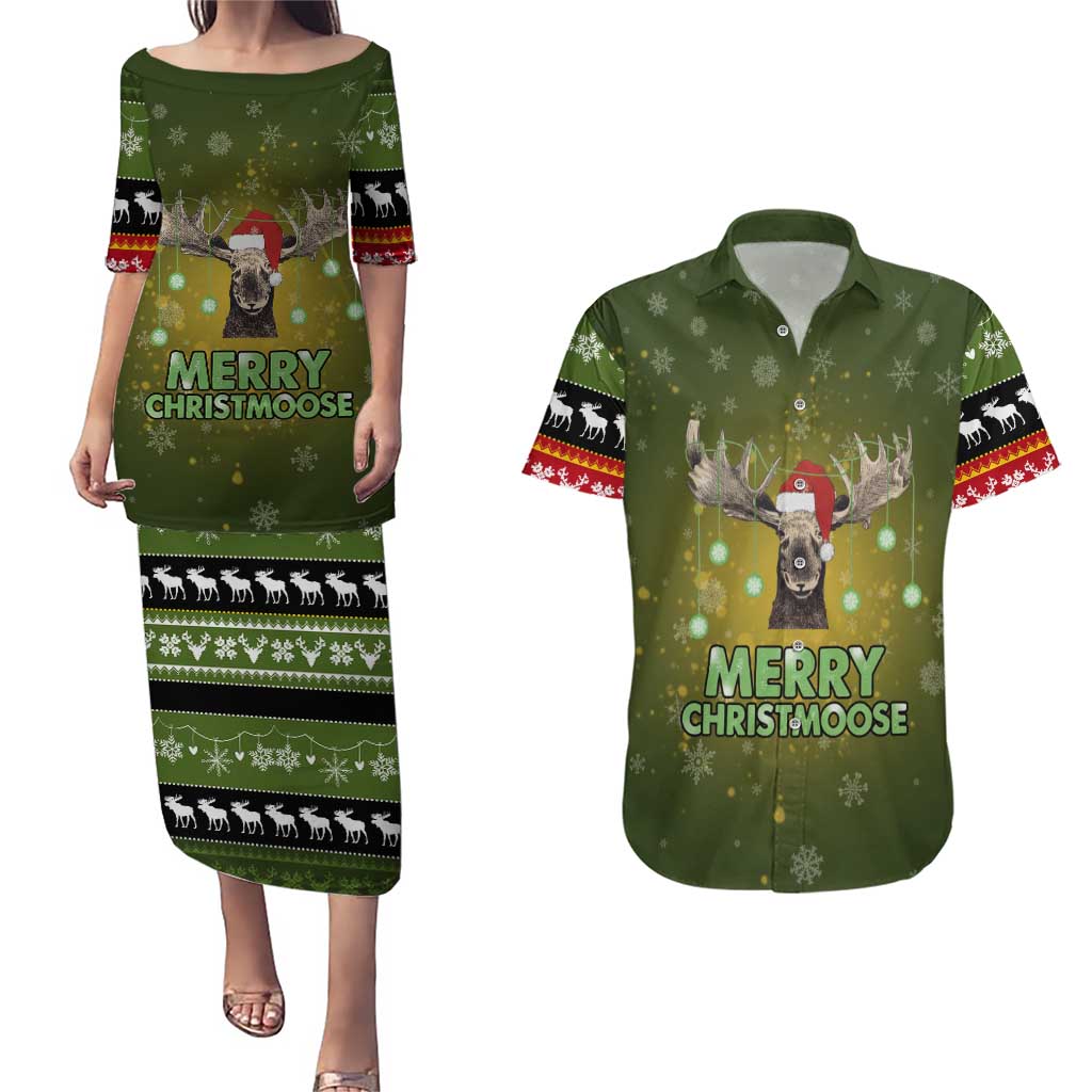 Merry ChristMoose Christmas Couples Matching Puletasi and Hawaiian Shirt Xmas Holiday Patterns - Wonder Print Shop