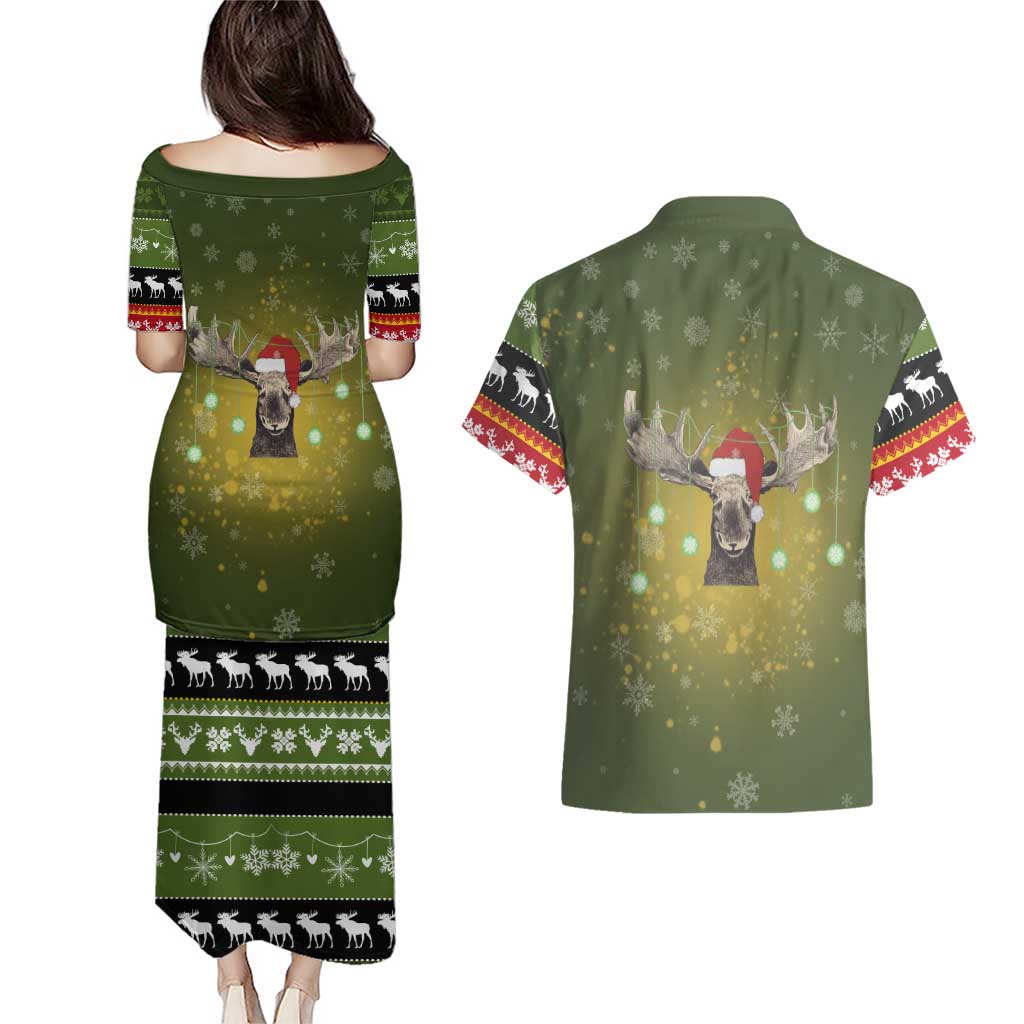 Merry ChristMoose Christmas Couples Matching Puletasi and Hawaiian Shirt Xmas Holiday Patterns - Wonder Print Shop