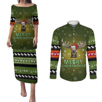 Merry ChristMoose Christmas Couples Matching Puletasi and Long Sleeve Button Shirt Xmas Holiday Patterns - Wonder Print Shop