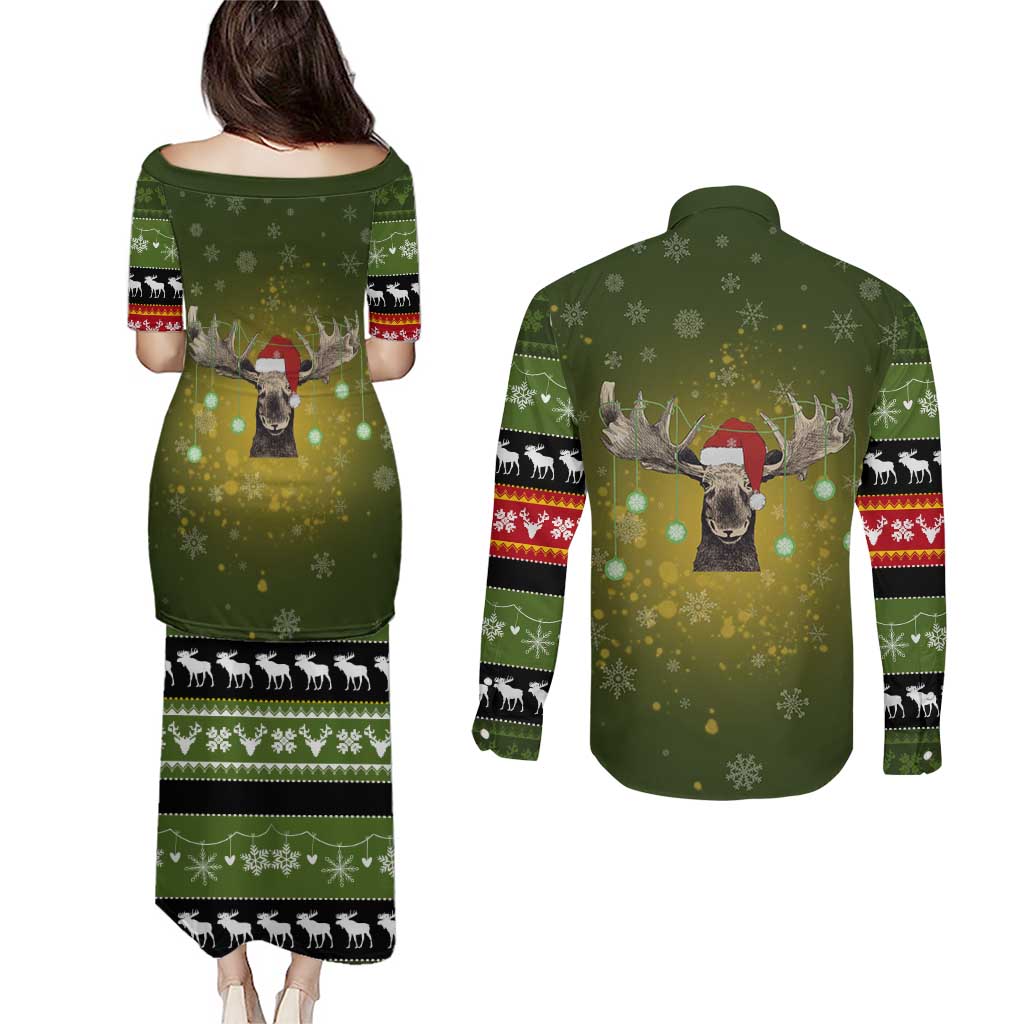 Merry ChristMoose Christmas Couples Matching Puletasi and Long Sleeve Button Shirt Xmas Holiday Patterns - Wonder Print Shop