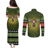 Merry ChristMoose Christmas Couples Matching Puletasi and Long Sleeve Button Shirt Xmas Holiday Patterns - Wonder Print Shop