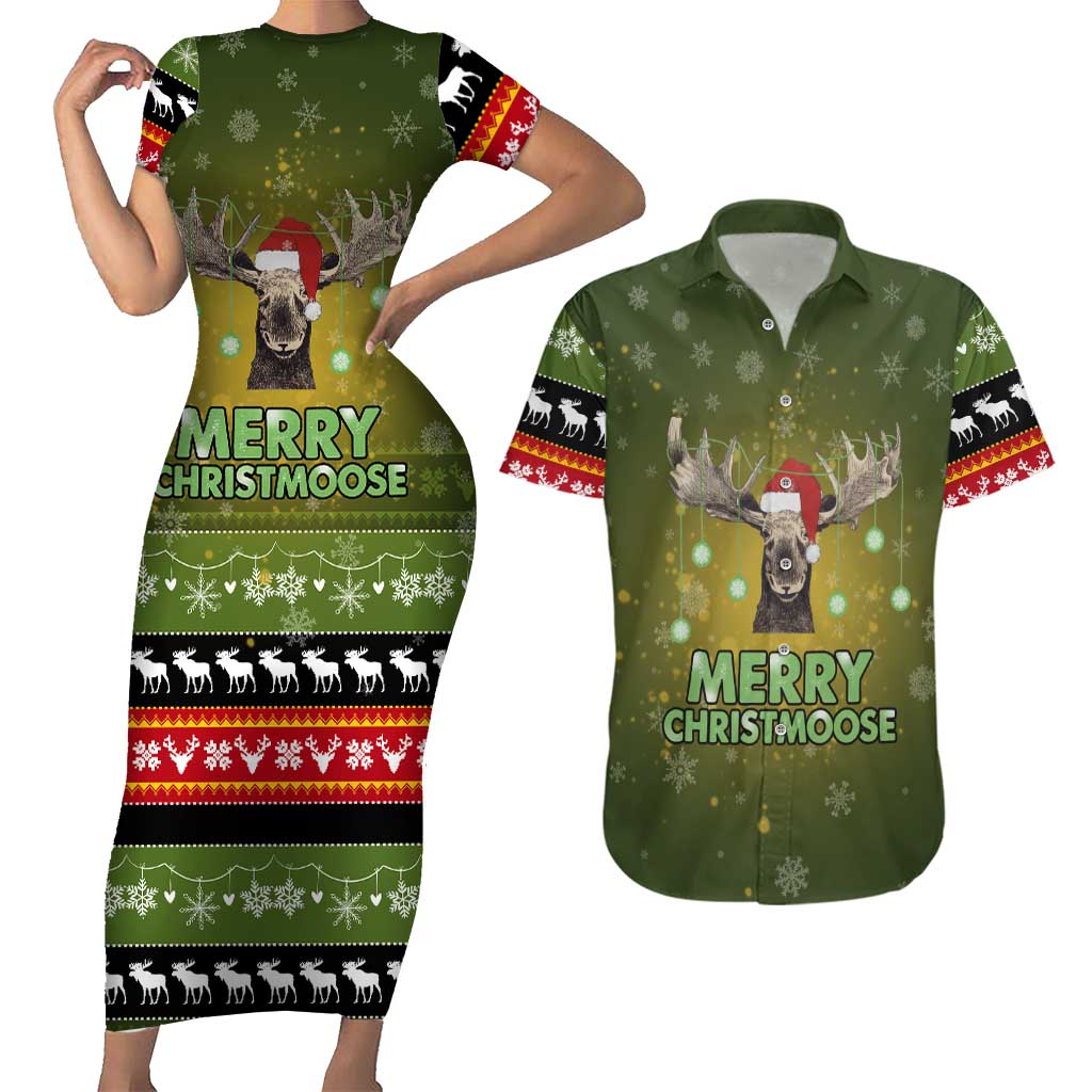 Merry ChristMoose Christmas Couples Matching Short Sleeve Bodycon Dress and Hawaiian Shirt Xmas Holiday Patterns - Wonder Print Shop