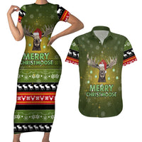 Merry ChristMoose Christmas Couples Matching Short Sleeve Bodycon Dress and Hawaiian Shirt Xmas Holiday Patterns - Wonder Print Shop
