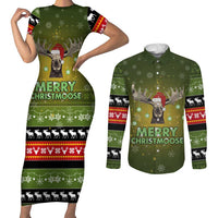 Merry ChristMoose Christmas Couples Matching Short Sleeve Bodycon Dress and Long Sleeve Button Shirt Xmas Holiday Patterns - Wonder Print Shop