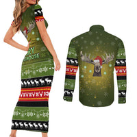 Merry ChristMoose Christmas Couples Matching Short Sleeve Bodycon Dress and Long Sleeve Button Shirt Xmas Holiday Patterns - Wonder Print Shop