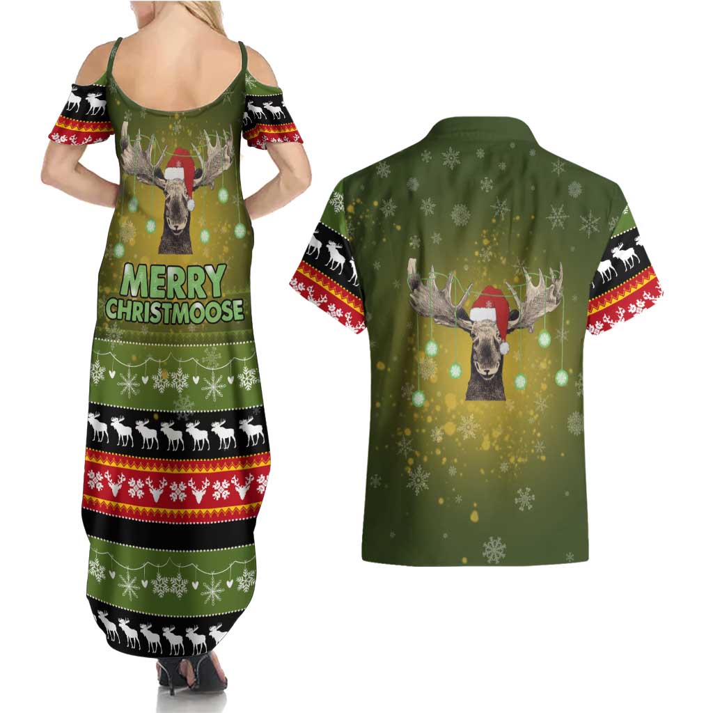 Merry ChristMoose Christmas Couples Matching Summer Maxi Dress and Hawaiian Shirt Xmas Holiday Patterns - Wonder Print Shop