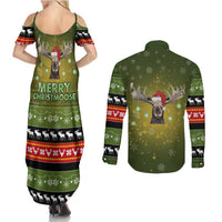 Merry ChristMoose Christmas Couples Matching Summer Maxi Dress and Long Sleeve Button Shirt Xmas Holiday Patterns - Wonder Print Shop