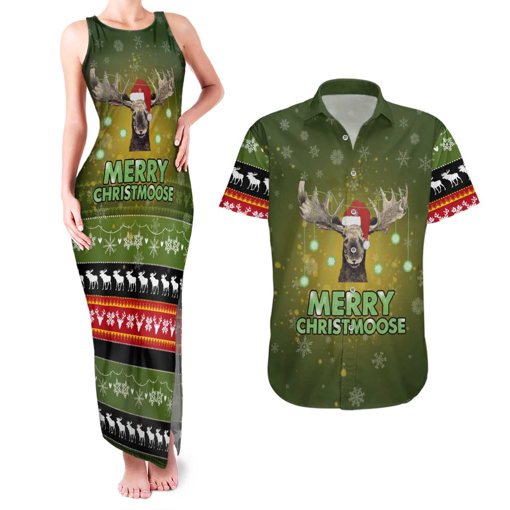 Merry ChristMoose Christmas Couples Matching Tank Maxi Dress and Hawaiian Shirt Xmas Holiday Patterns - Wonder Print Shop