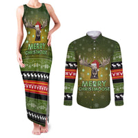 Merry ChristMoose Christmas Couples Matching Tank Maxi Dress and Long Sleeve Button Shirt Xmas Holiday Patterns - Wonder Print Shop