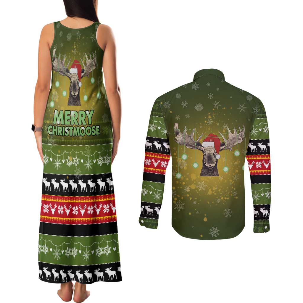 Merry ChristMoose Christmas Couples Matching Tank Maxi Dress and Long Sleeve Button Shirt Xmas Holiday Patterns - Wonder Print Shop