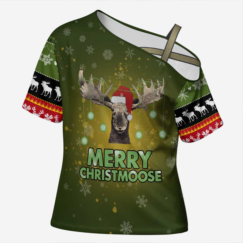Merry ChristMoose Christmas Cross Shoulder Shirt Xmas Holiday Patterns - Wonder Print Shop