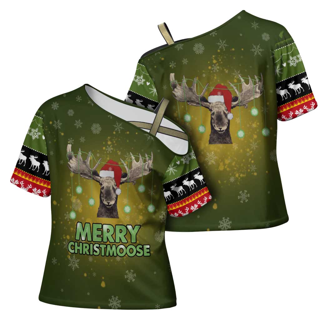 Merry ChristMoose Christmas Cross Shoulder Shirt Xmas Holiday Patterns - Wonder Print Shop