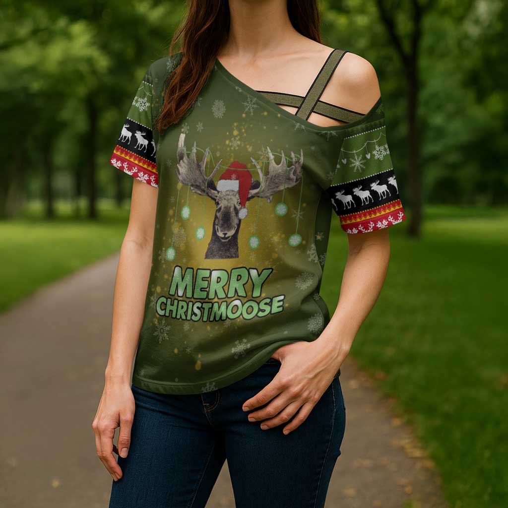 Merry ChristMoose Christmas Cross Shoulder Shirt Xmas Holiday Patterns - Wonder Print Shop