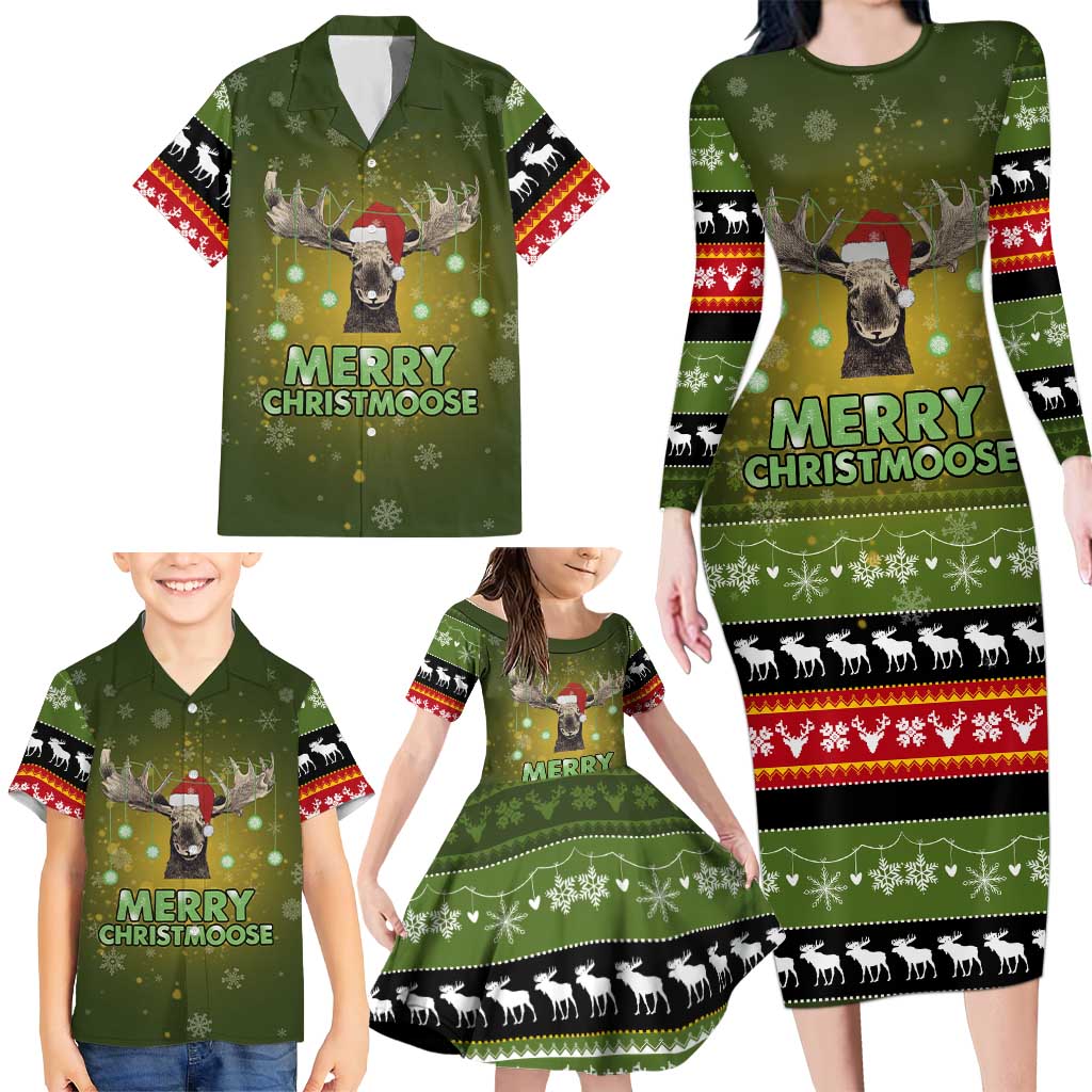 Merry ChristMoose Christmas Family Matching Long Sleeve Bodycon Dress and Hawaiian Shirt Xmas Holiday Patterns - Wonder Print Shop