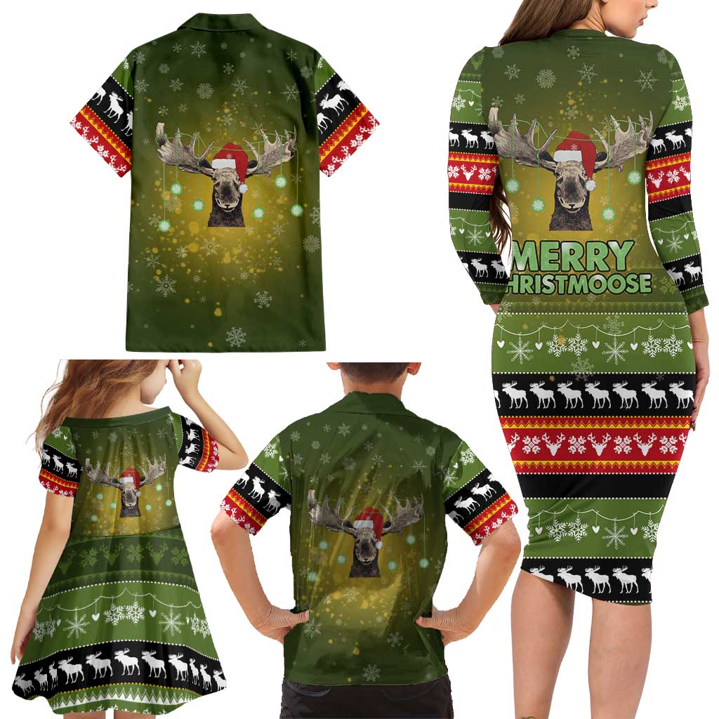 Merry ChristMoose Christmas Family Matching Long Sleeve Bodycon Dress and Hawaiian Shirt Xmas Holiday Patterns - Wonder Print Shop